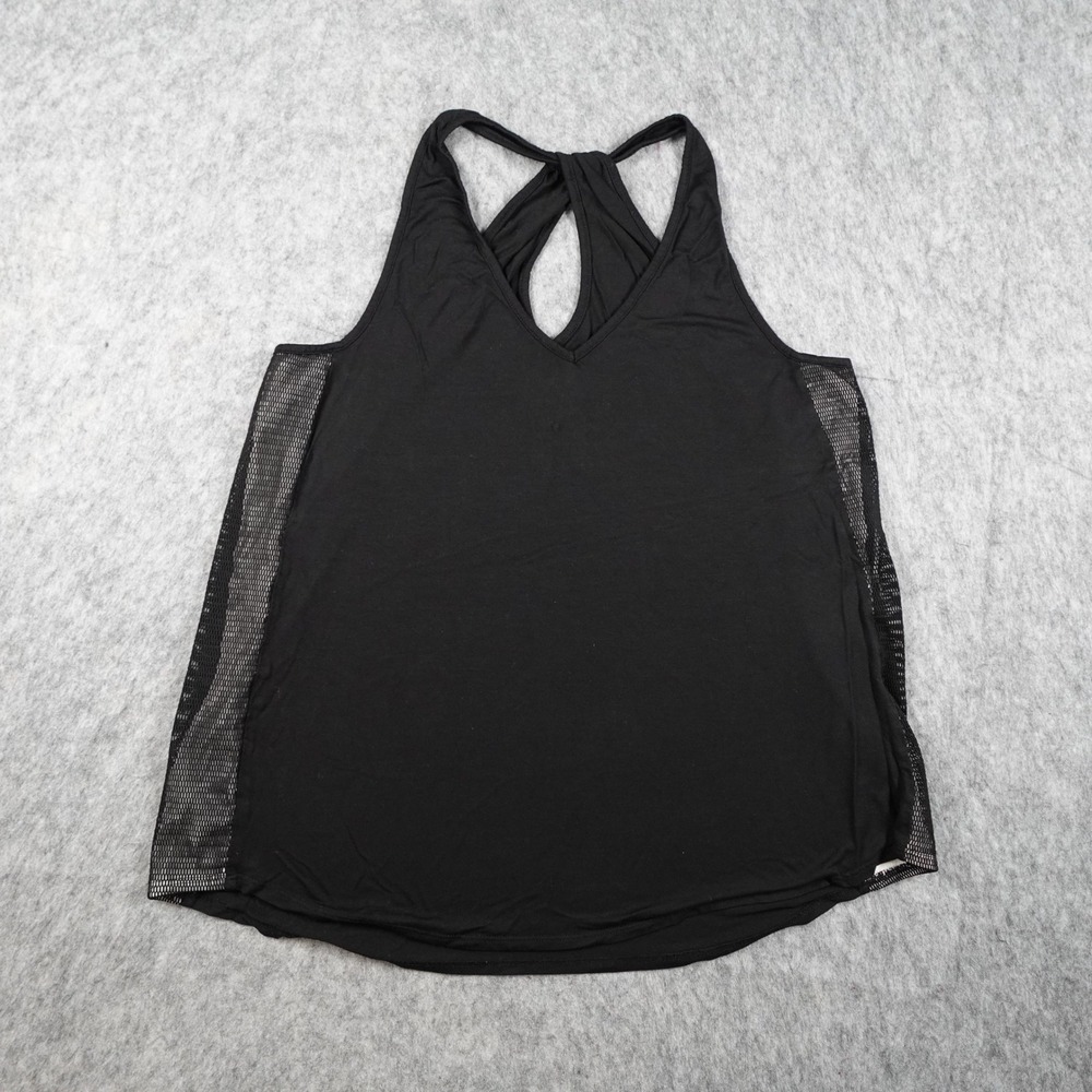 Ramy Brook Apres Top Women Large Black Mesh Side Racerback VNeck Sleeveless Tank